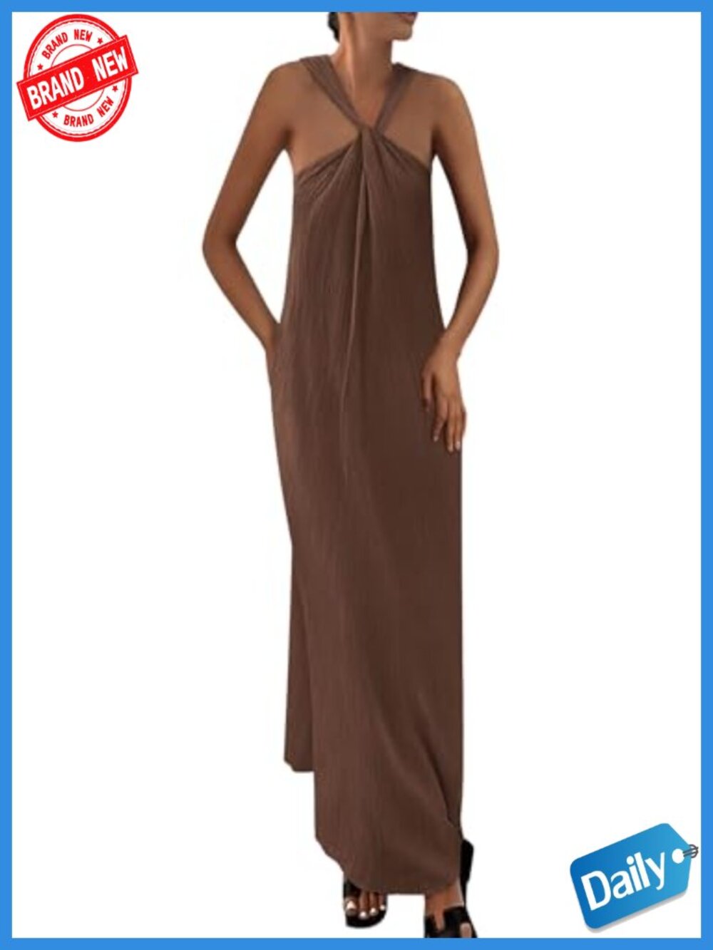 Sleeveless Flowy Maxi Dress with Pockets Loose Fit Summer - Picture 1 of 6